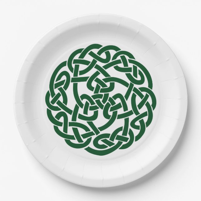 Assiettes En Carton Vert rond du noeud 2 celtiques (Devant)