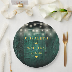Assiettes En Carton Vert Rustique Boho Boho Barne Éclairage Mariage