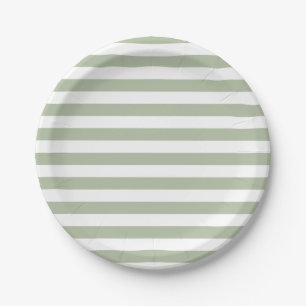 Assiettes En Carton Vert sauge clair et rayures blanches