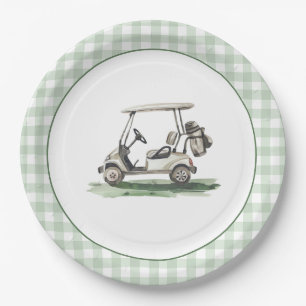 Assiettes En Carton Vert Sauge Gingham Golf Nouveau au Club
