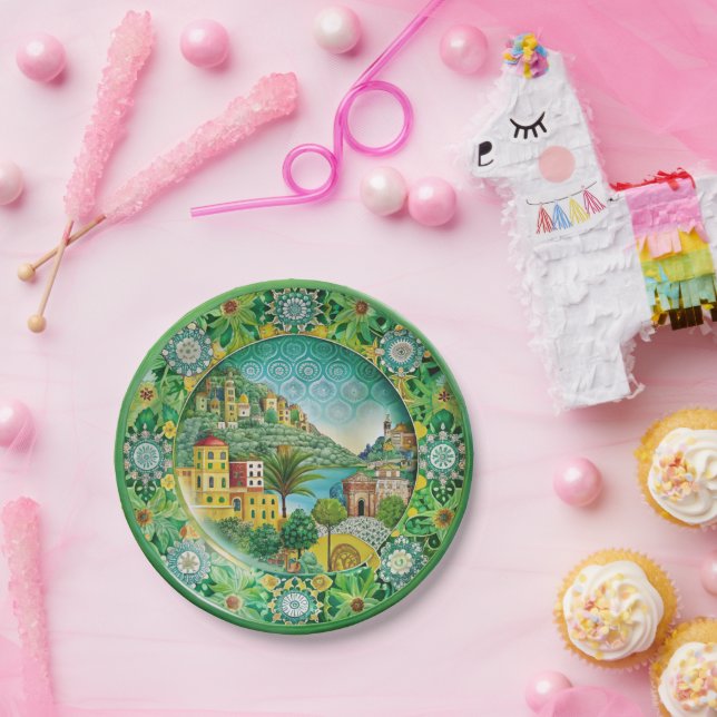 Assiettes En Carton Vert sicilien : Plaque de papier de mélamine (Fête)