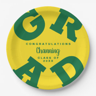 Assiettes En Carton Vert sur jaune Grad Text Grad Graduation
