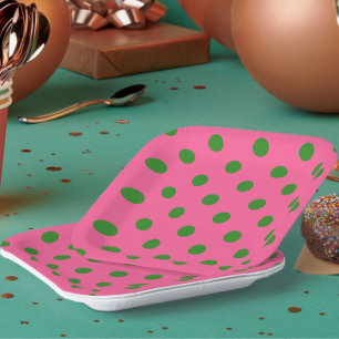 Assiettes En Carton Vert sur rose Pois Design Motif