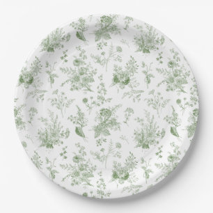 Assiettes En Carton Vert Toile De Jouy Vintage Floral Chinoiserie