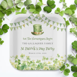 Assiettes En Carton Vert Watercolor Shamrock St Patrick's Day Party