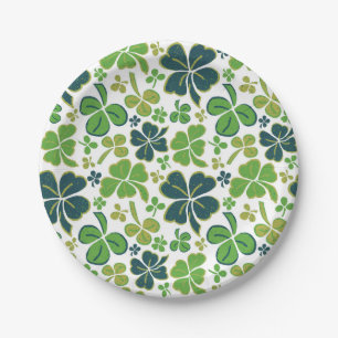 Assiettes En Carton Verte Lucky Shamrock Clover Saint Patrick`s Day