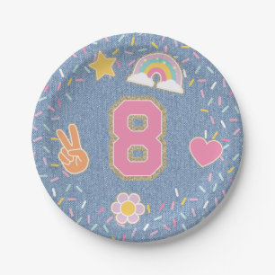Assiettes En Carton Veste en jean Patch Preppy pour 8ème anniversaire