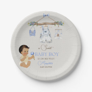 Assiettes En Carton Vêtements de bébé garçon Baby Shower Ivoire Bleu