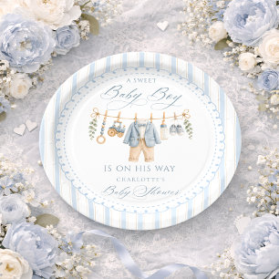 Assiettes En Carton Vêtements de bébé garçon mignon rayures Baby Showe