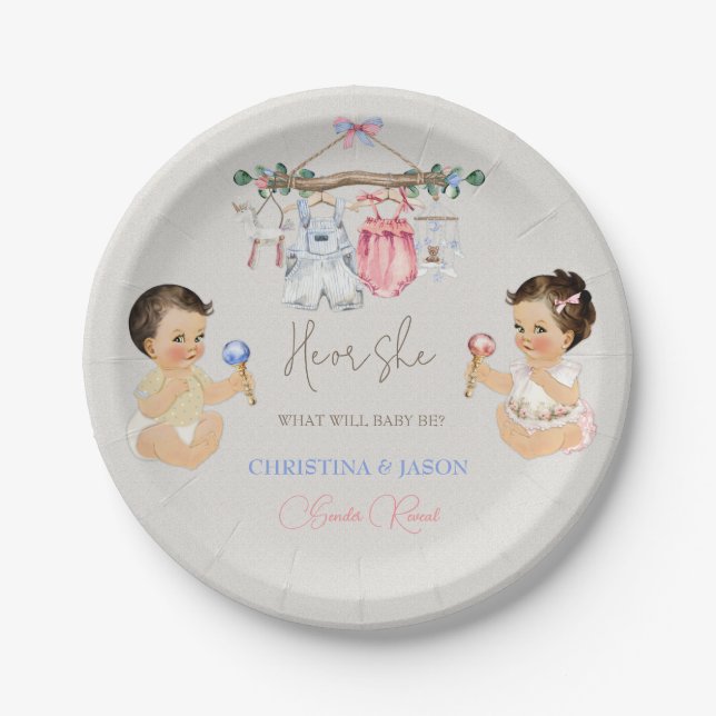 Assiettes En Carton Vêtements de bébé Genre Révéler ivoire rose bleu (Devant)