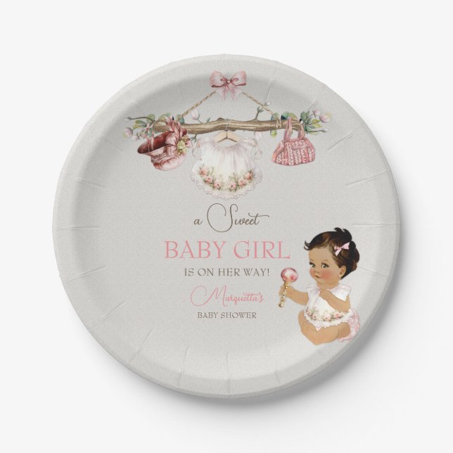 Assiettes En Carton Vêtements pour bébé Baby shower pour fille rose iv (Devant)