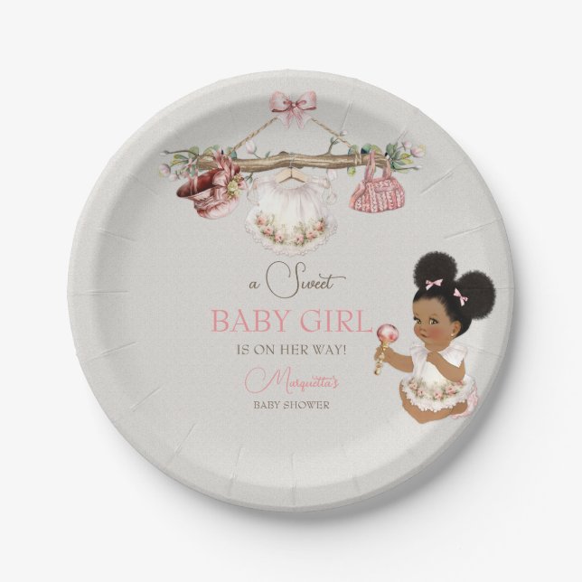 Assiettes En Carton Vêtements pour bébé Baby shower pour fille rose iv (Devant)