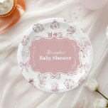 Assiettes En Carton Vêtements Roses Toile De Jouy Baby shower<br><div class="desc">Ajoutez une touche d'élégance à votre baby shower avec nos Plaques de Baby shower Toile De Jouy Bow. Conçues avec le motif classique et complexe Toile De Jouy, ces assiettes présentent de charmantes scènes pastorales qui incarnent le raffinement et le charme intemporels. Le délicat accent arc améliore le design, faisant...</div>
