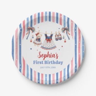 Assiettes En Carton Vêtements Rouge Blanc Bleu Fille Anniversaire Assi