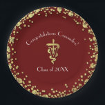 Assiettes En Carton Veterinarian Graduation Maroon Gold<br><div class="desc">Celebrate the new graduate from veterinarian school with this gold and maroon vet caduceus graduation design!  Elegant with gold confetti accents!  Perfect for anyone graduating as a vet with their doctor of veterinary medicine of DVM,  or VMD degree.</div>
