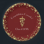 Assiettes En Carton Veterinarian Graduation Maroon Gold<br><div class="desc">Celebrate the new graduate from veterinarian school with this gold and maroon vet caduceus graduation design!  Elegant with gold confetti accents!  Perfect for anyone graduating as a vet with their doctor of veterinary medicine of DVM,  or VMD degree.</div>