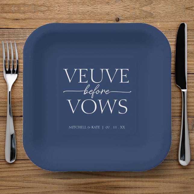 Assiettes En Carton Veuve avant vows Marine Bleu et blanc Fête des mar (Veuve Before Vows Navy Blue & White Bridal Shower Paper Plates
)