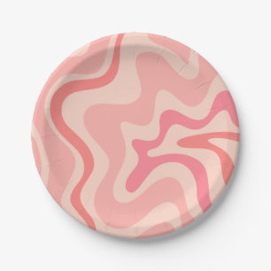 Assiettes En Carton Vibe rétro Abstrait Motif liquide torse rose