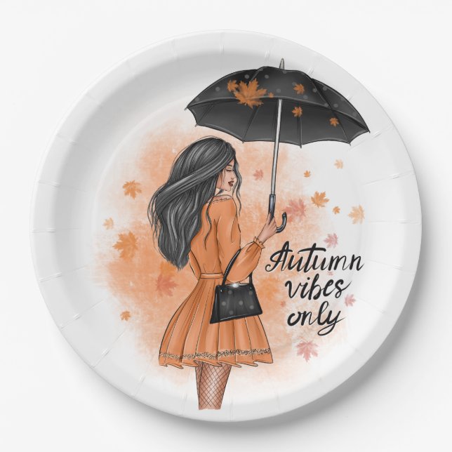 Assiettes En Carton Vibes Automne Seulement Automne Fashion Girl (Devant)