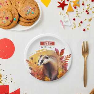 Assiettes En Carton Vibes d'automne Badger - fête d'anniversaire -