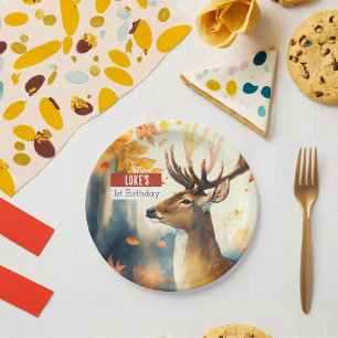Assiettes En Carton Vibes d'automne Cerf - fête d'anniversaire -