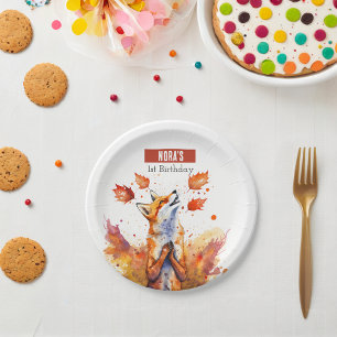 Assiettes En Carton Vibes d'automne Fox - fête d'anniversaire -
