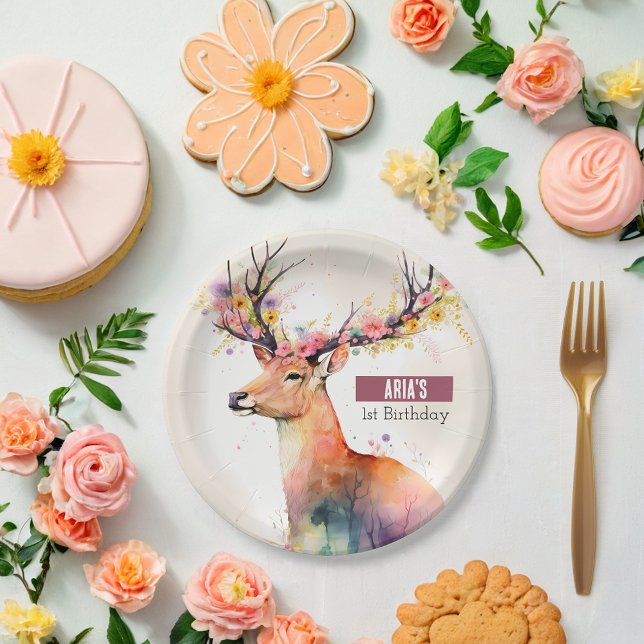 Assiettes En Carton Vibes de printemps Cerf - fête d'anniversaire - (Créateur téléchargé)