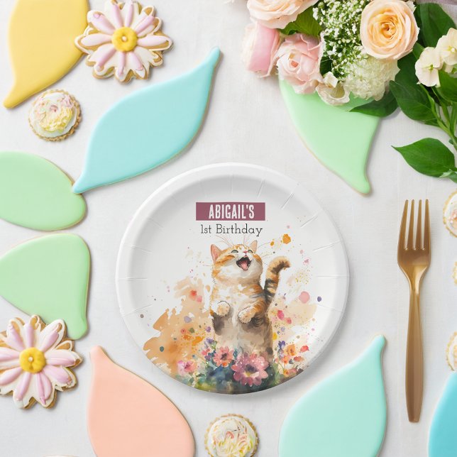 Assiettes En Carton Vibes de printemps Chat - fête d'anniversaire - (Créateur téléchargé)