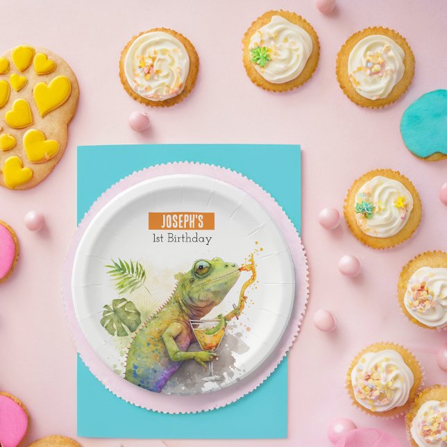 Assiettes En Carton Vibes d'été Chameleon - Fête d'anniversaire - (Créateur téléchargé)