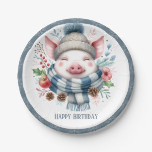 Assiettes En Carton Vibes d'hiver Écharpe de porc et Casquette - Anniv