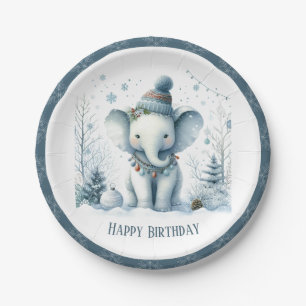 Assiettes En Carton Vibes d'hiver Eléphant - Anniversaire