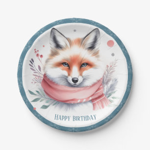 Assiettes En Carton Vibes d'hiver Fox avec Écharpe Anniversaire