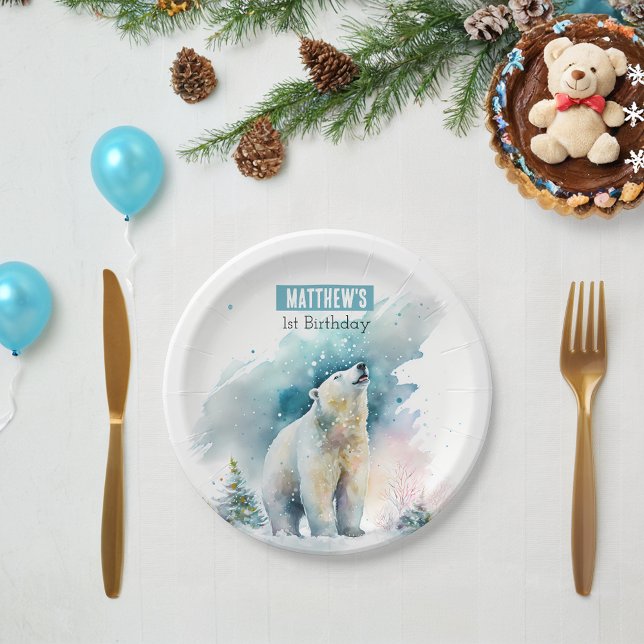 Assiettes En Carton Vibes d'hiver Ours - Fête d'anniversaire - (Créateur téléchargé)