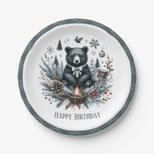 Assiettes En Carton Vibes d'hiver Ours noir - Anniversaire