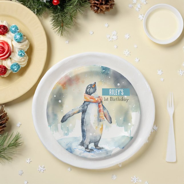 Assiettes En Carton Vibes d'hiver Penguin - fête d'anniversaire - (Créateur téléchargé)