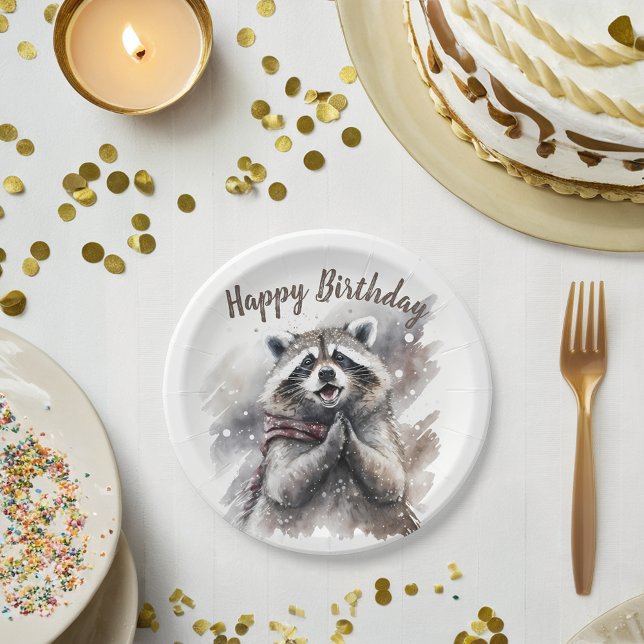 Assiettes En Carton Vibes d'hiver Raccoon - fête d'anniversaire - (Créateur téléchargé)