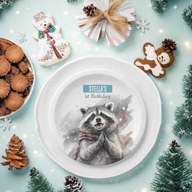 Assiettes En Carton Vibes d'hiver Raccoon - fête d'anniversaire - (Créateur téléchargé)