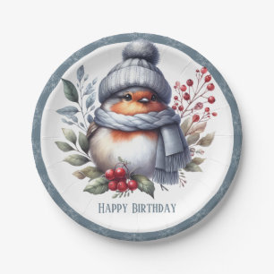 Assiettes En Carton Vibes d'hiver Robin avec Casquette et Écharpe - An