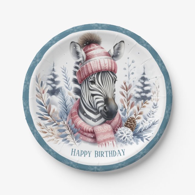Assiettes En Carton Vibes d'hiver Zebra (Devant)