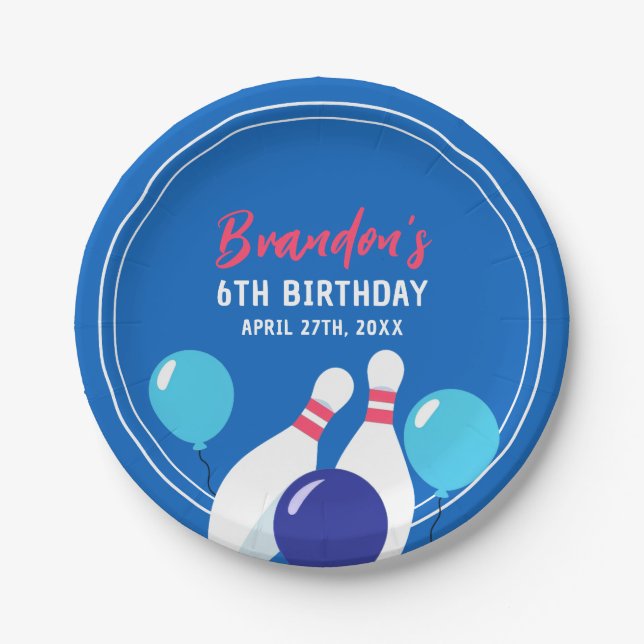Assiettes En Carton Vibrant Blue et Red Bowling 6e anniversaire (Devant)