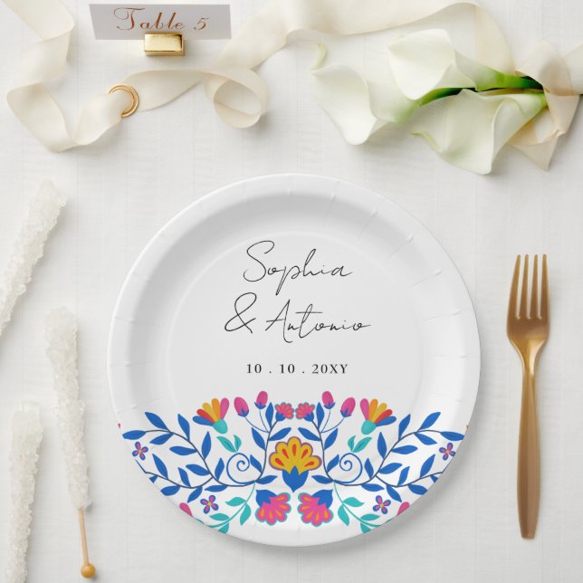 Assiettes En Carton Vibrant mexicain Floral Fiesta Mariage (Mariage)