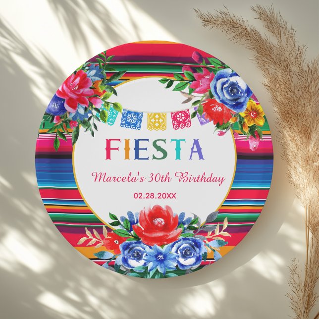 Assiettes En Carton Vibrant mexicain Serape et fête d'anniversaire flo (Créateur téléchargé)