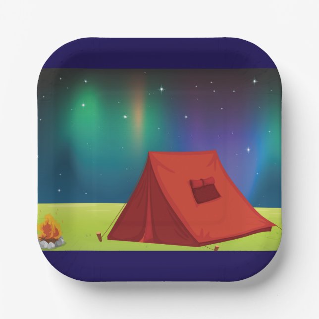 Assiettes En Carton Vibrant Northern Lights Camping Tent Night (Recto)