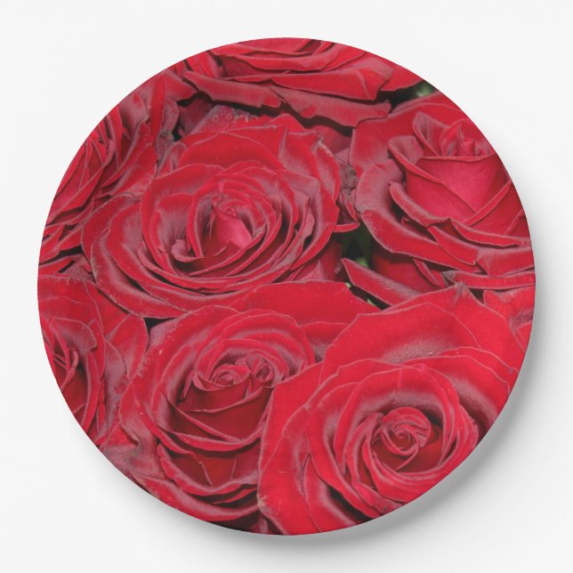 Assiettes En Carton Vibrant Red Roses (Devant)