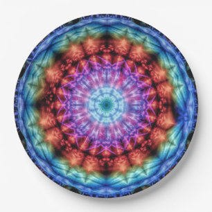 Assiettes En Carton Vibrant Tie Dye Kaleidoscope Rainbow Mandala