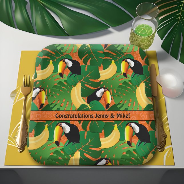 Assiettes En Carton Vibrant Tropical Toucan Amusant Bright Banana Fies (toucan fiesta tropical birds and bananas personalized jungle theme party plates )