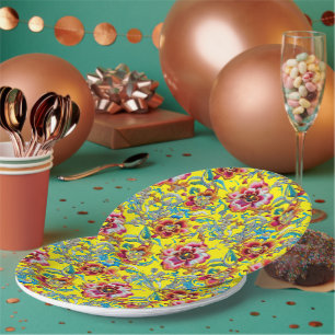 Assiettes En Carton Vibrant Vintage broderie Motif