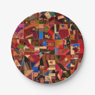 Assiettes En Carton Vibrant Vintage Crazy Quilt