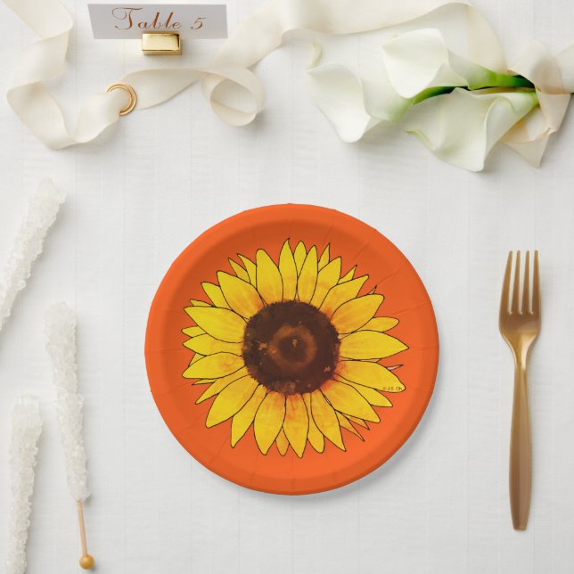 Assiettes En Carton Vibrant Yellow Sunflower Bloom (Mariage)