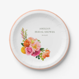 Assiettes En Carton Vibrants Pavots Roses Floral Fête de Mariage